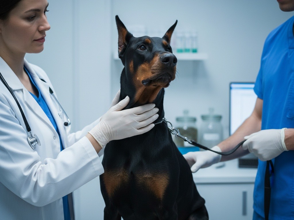 Dobrman při veterinární prohlídce